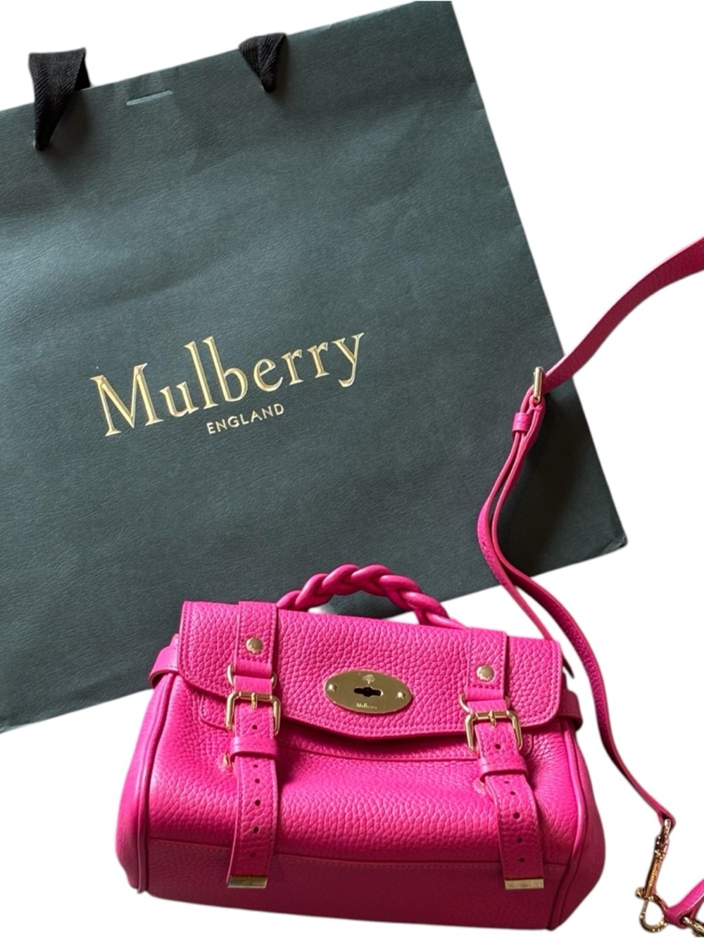 Mulberry Hot Pink Leather Crossbody Satchel with Braided Handle mini Alexa - Picture 11 of 12